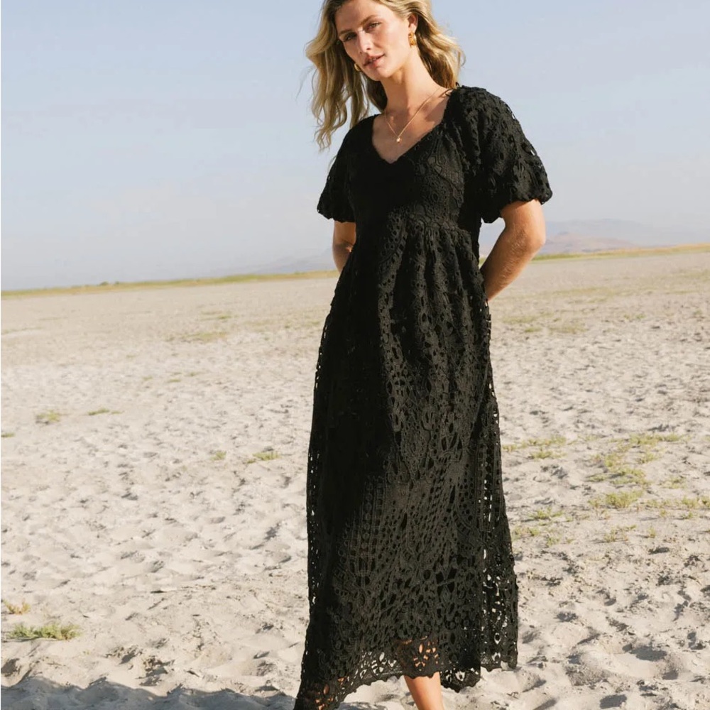EUC Bohme “Devon” Eyelet Lace Maxi Dress in Black - Picture 3 of 8
